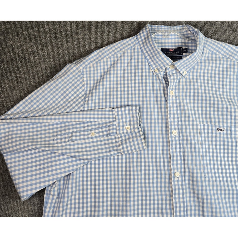 Vineyard Vines XXL Tucker Shirt Blue White Check Long Sleeve Cotton Stretch